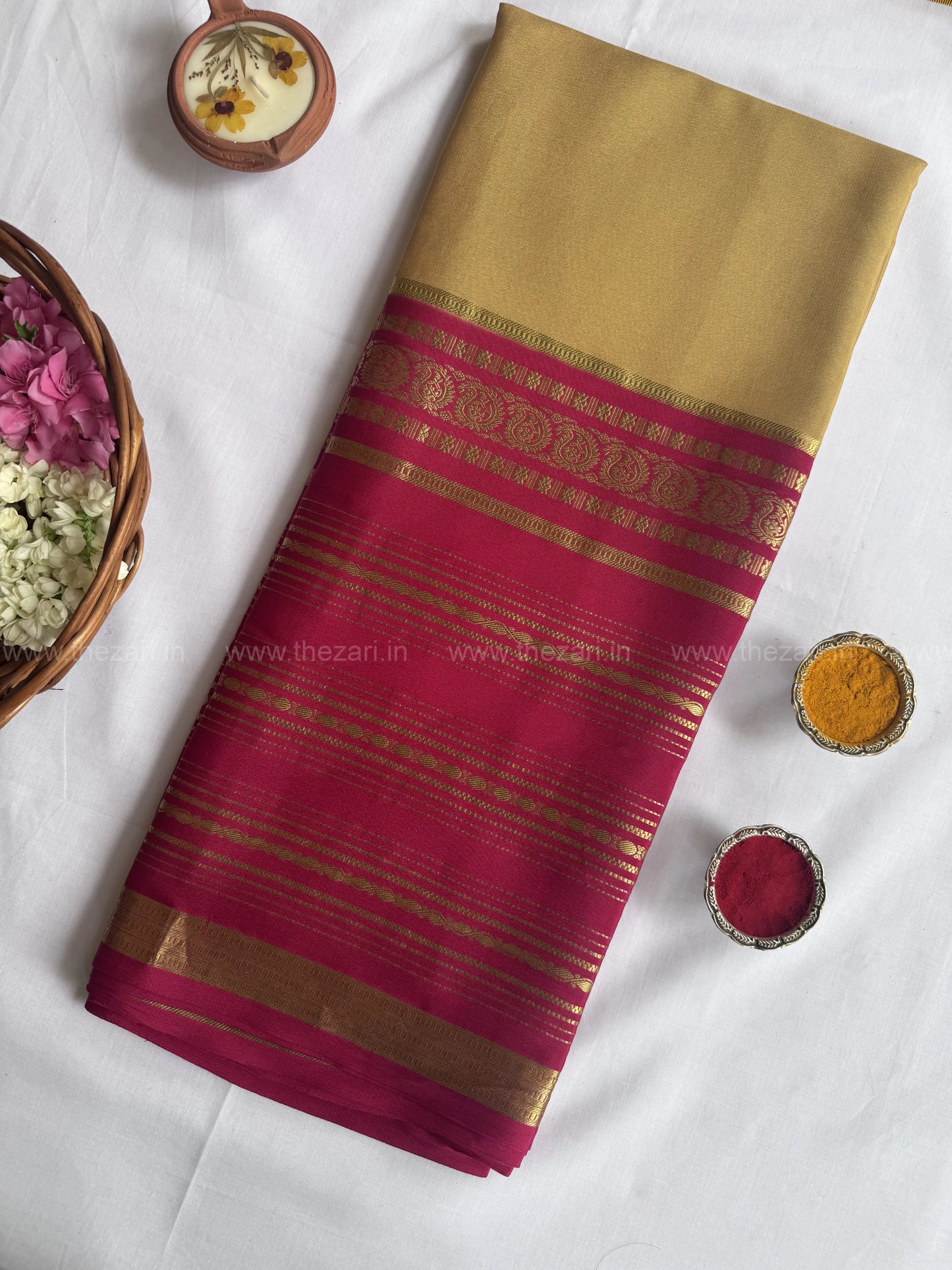 Mysore crepe silk saree in  Doubleside salaree 150 GSM - Green, Pink