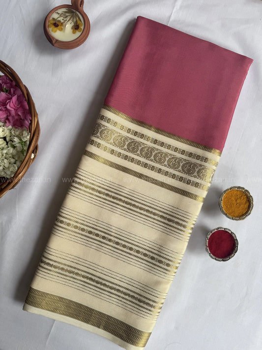 Mysore crepe silk saree in  Doubleside salaree 150 GSM - Pastel Pink, White