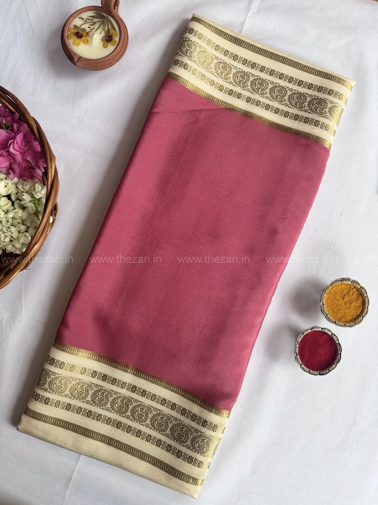 Mysore crepe silk saree in  Doubleside salaree 150 GSM - Pastel Pink, White