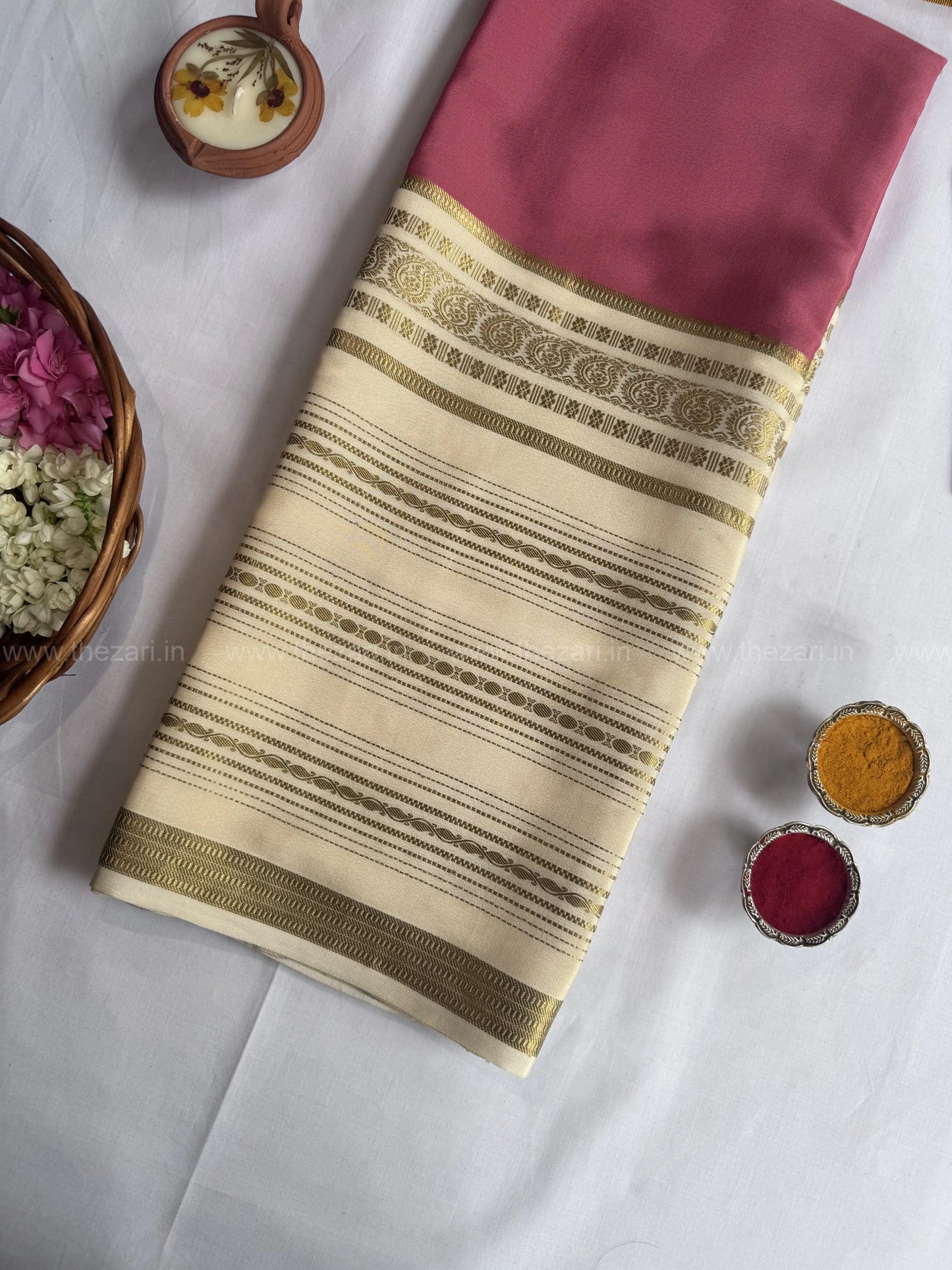 Mysore crepe silk saree in  Doubleside salaree 150 GSM - Pastel Pink, White