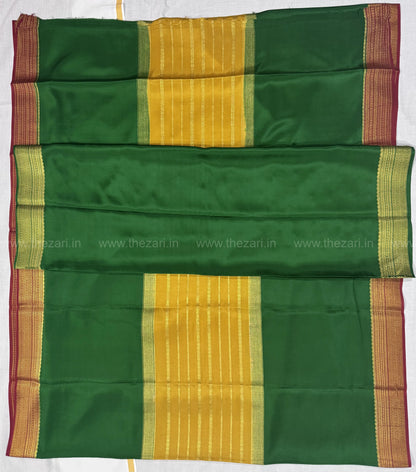 Mysore crepe silk saree in  pallu with butta center salaree Green and Yellow 150 GSM