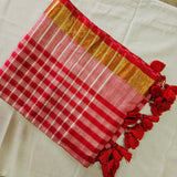 Nadiya Red Checks Mul Cotton 120 Count Saree