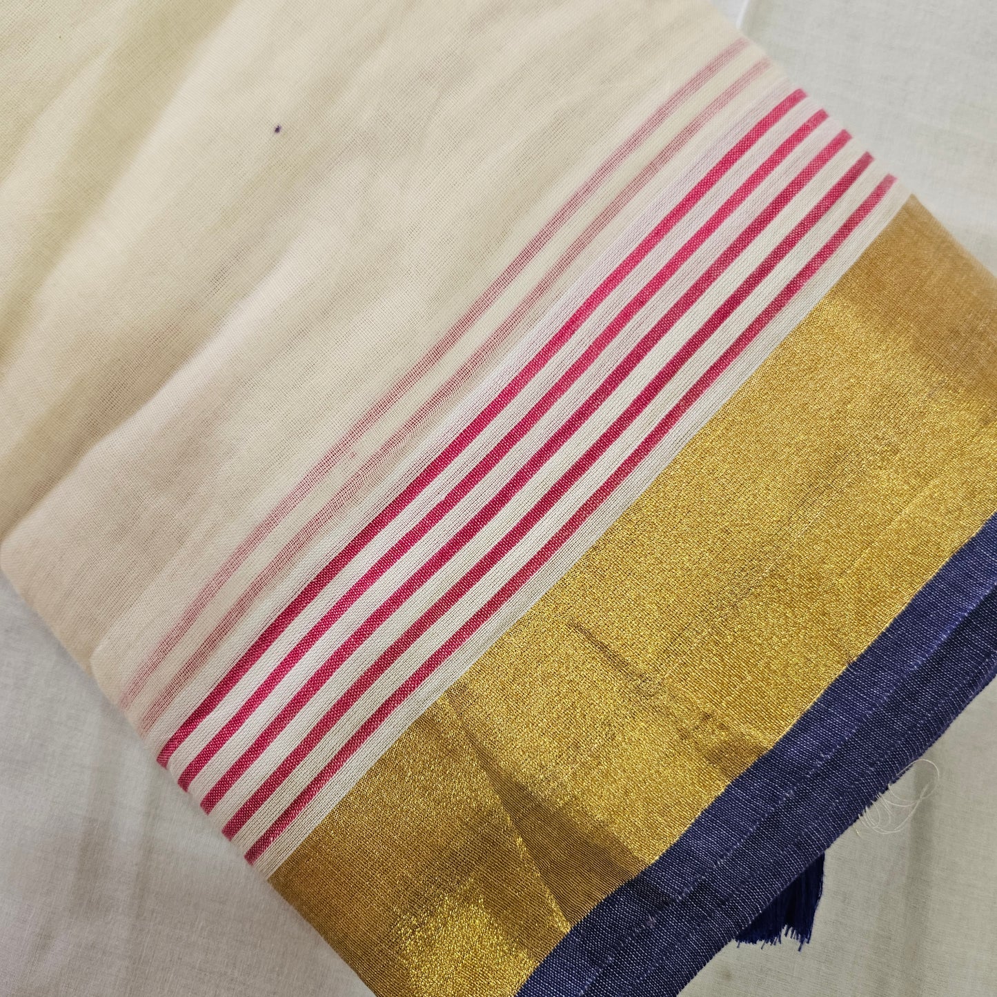 Navy Blue with Pink Lines Mul Cotton 120 Count Saree