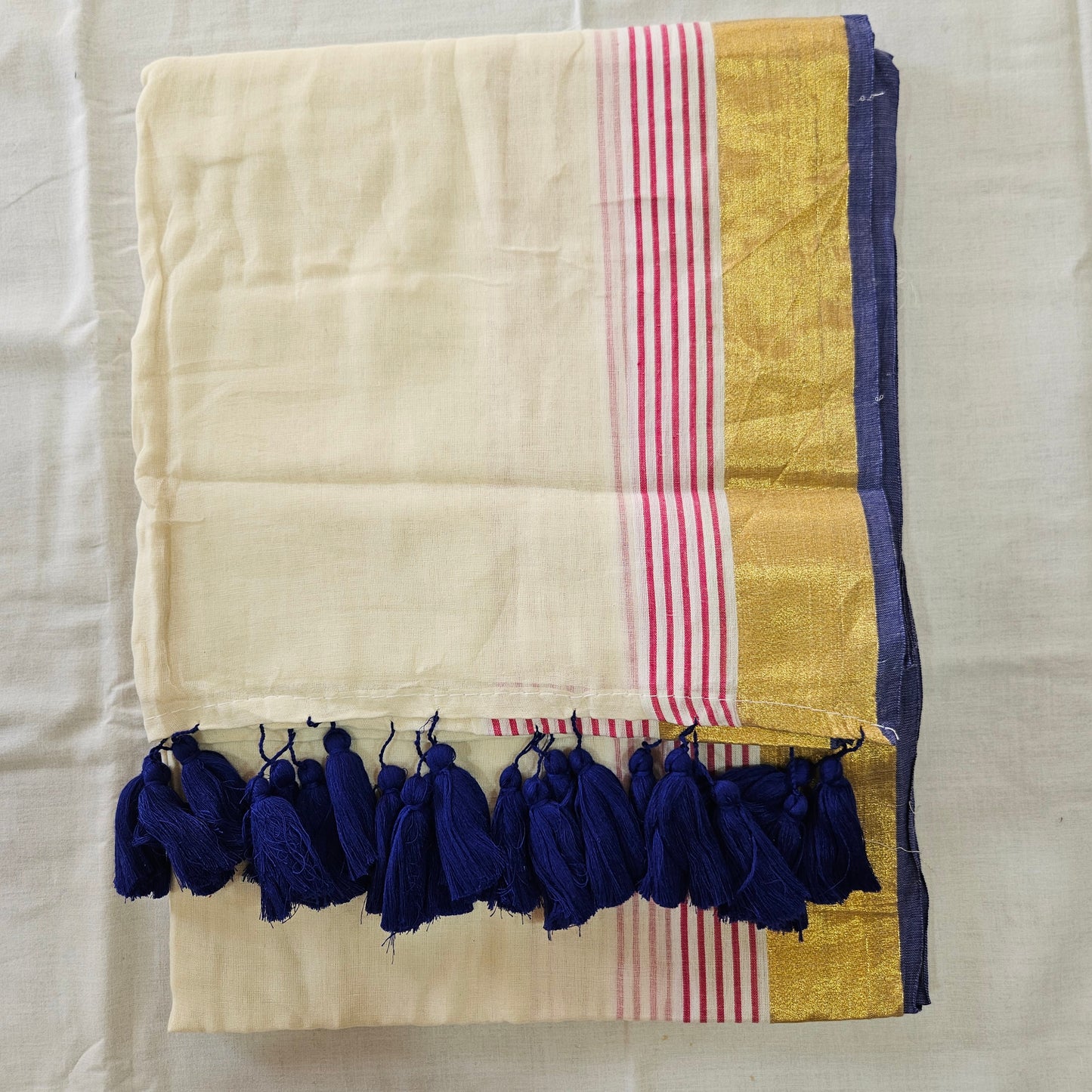Navy Blue with Pink Lines Mul Cotton 120 Count Saree