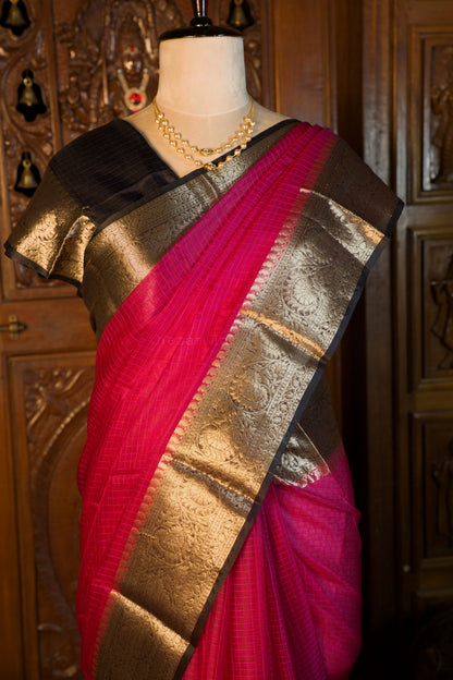 Organza Checked pink saree