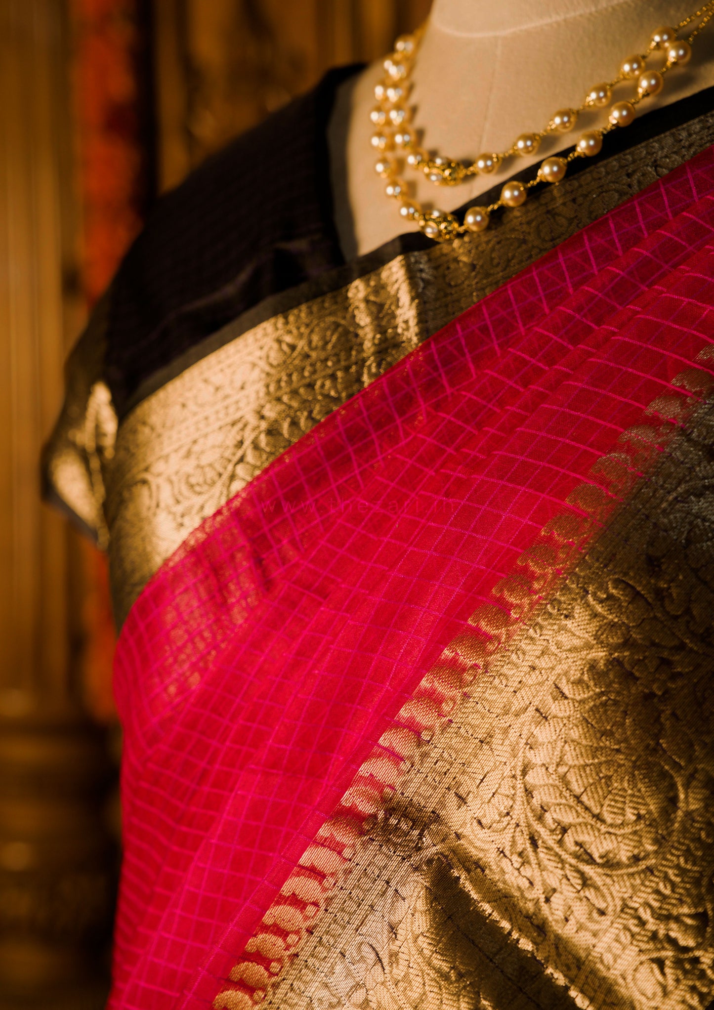 Organza Checked pink saree