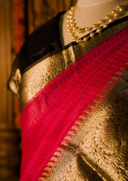 Organza Checked pink saree
