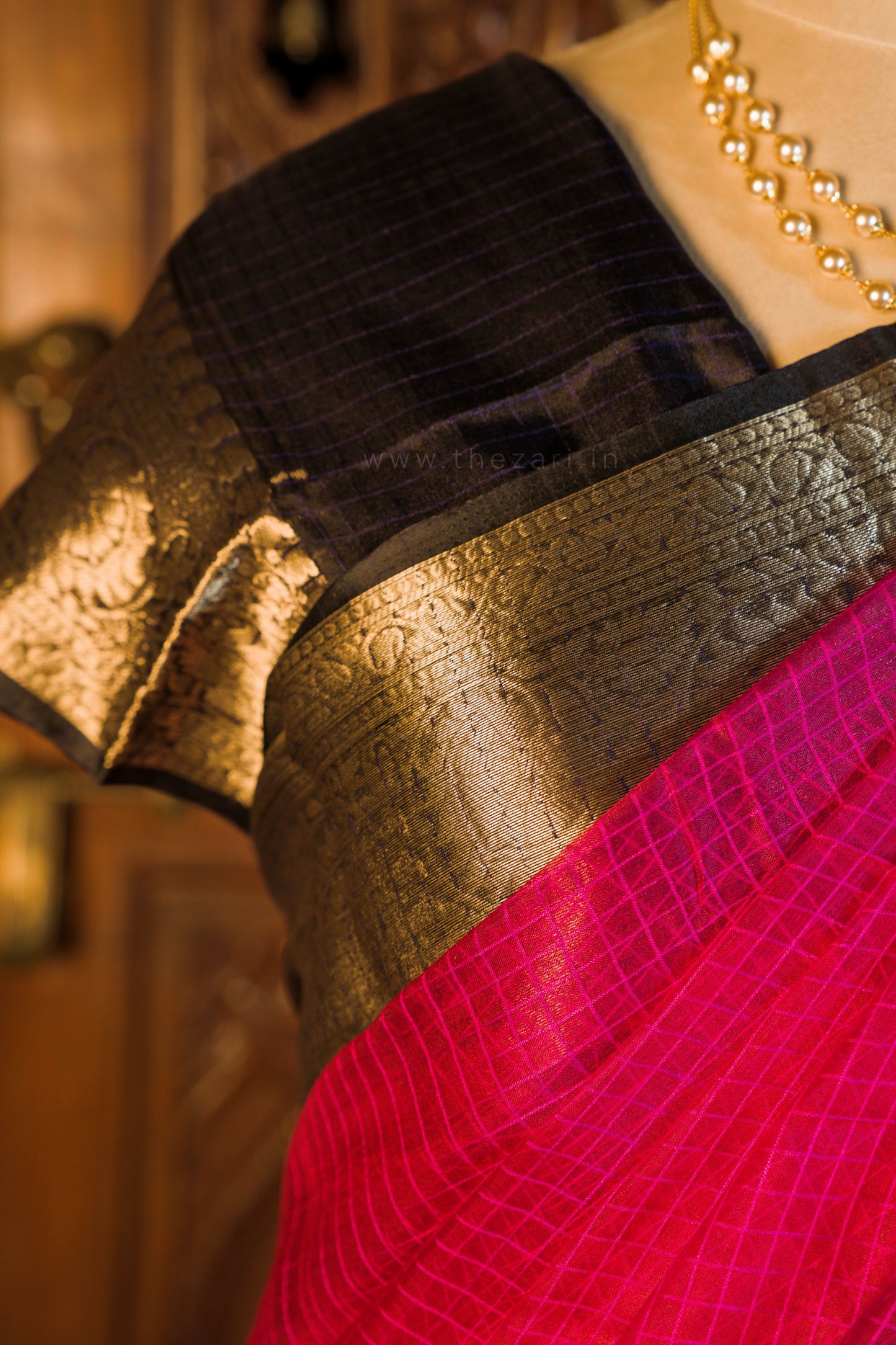 Organza Checked pink saree