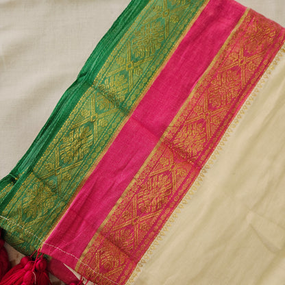 Pink and Green Kanchi Border Mul Cotton 120 Count Saree