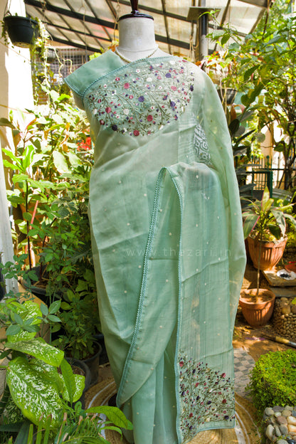 Powder Blue Linen Tissue saree with Korean work