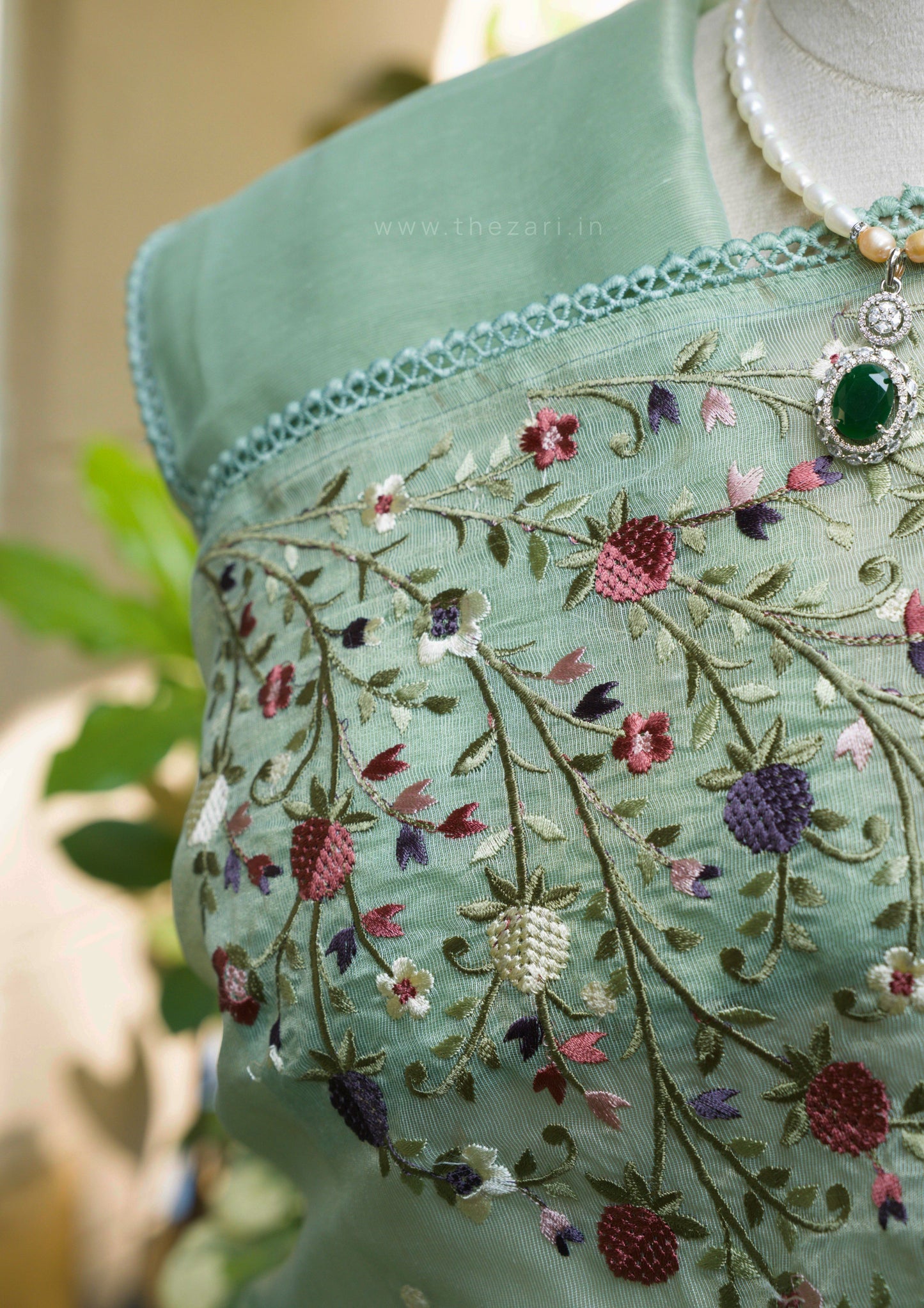 Powder Blue Linen Tissue saree with Korean work