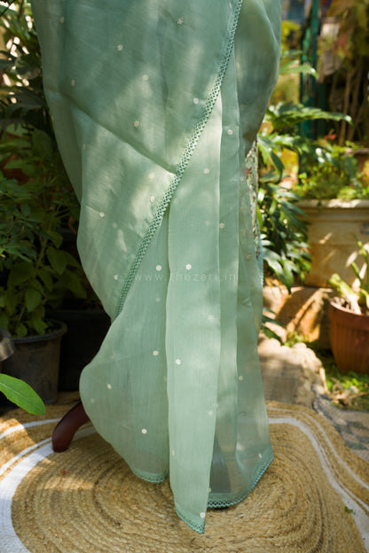 Powder Blue Linen Tissue saree with Korean work