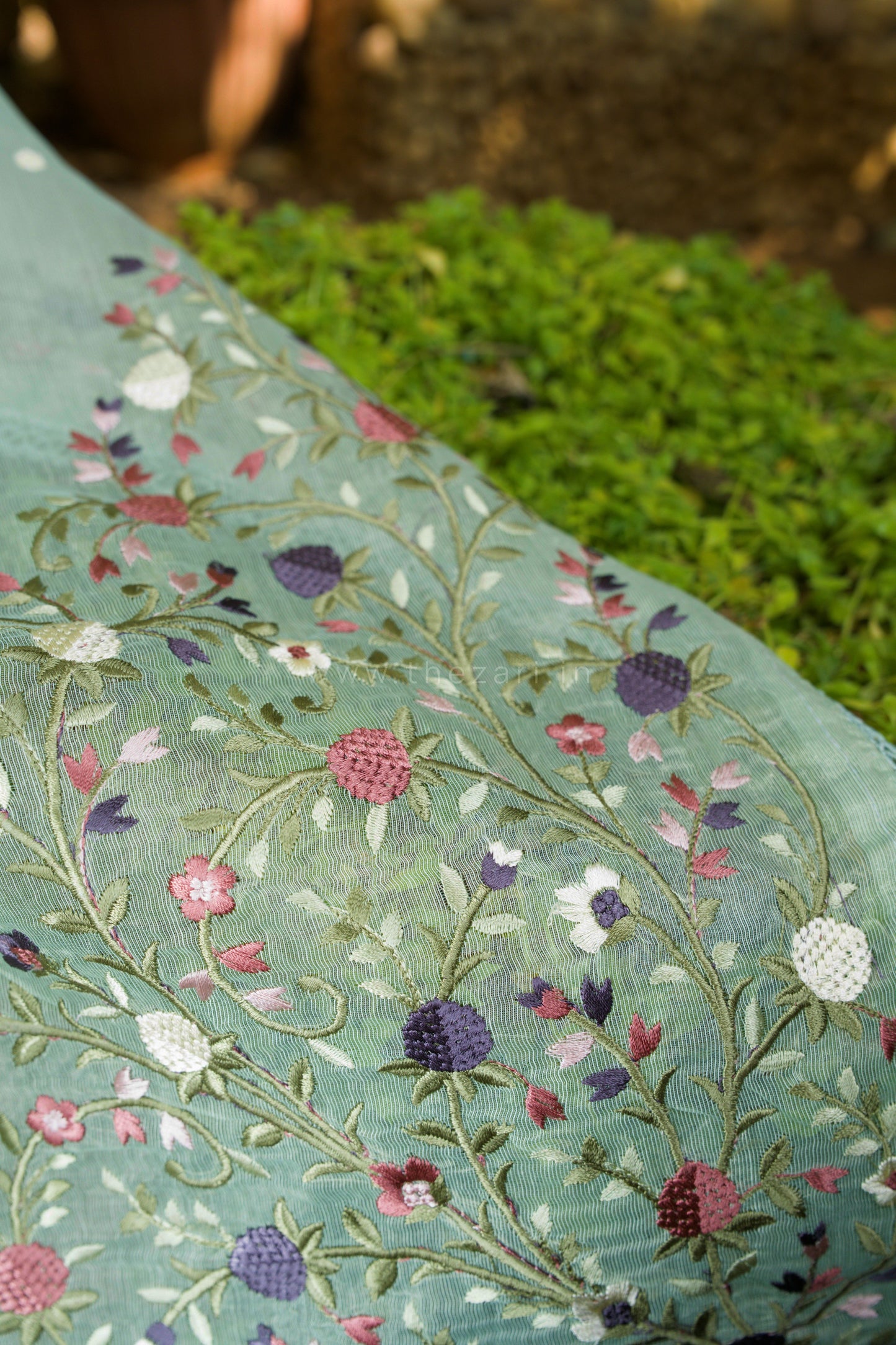 Powder Blue Linen Tissue saree with Korean work