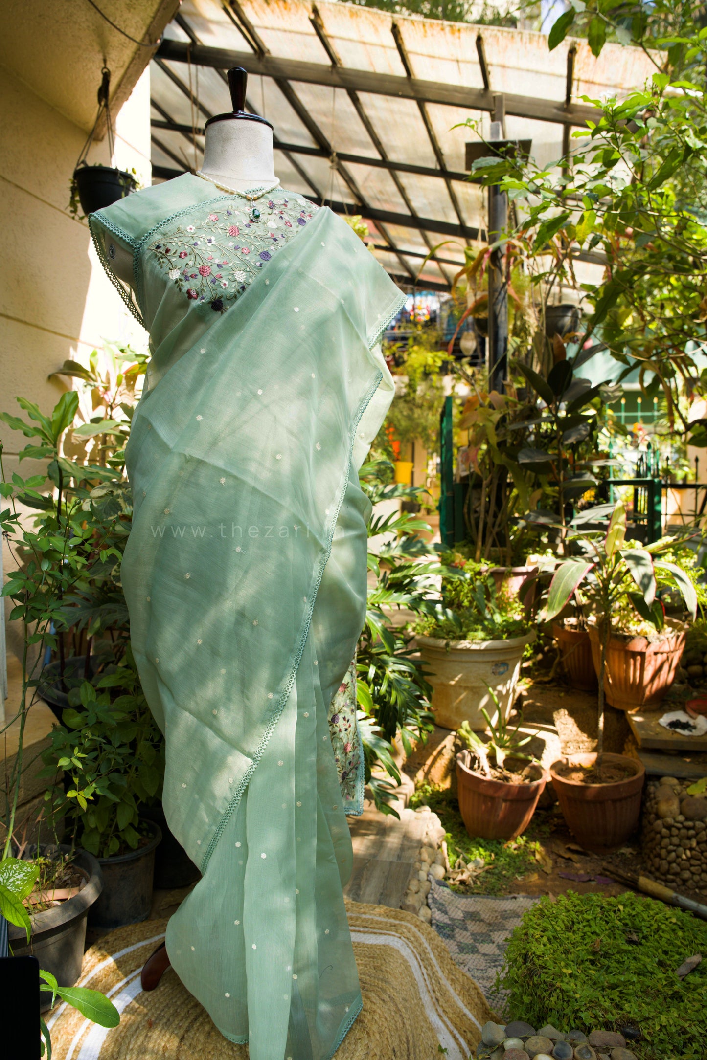Powder Blue Linen Tissue saree with Korean work