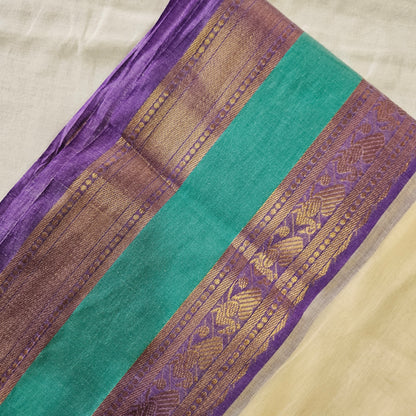 Rama Blue (Teal Blue) Kanchi Border Mul Cotton 120 Count Saree