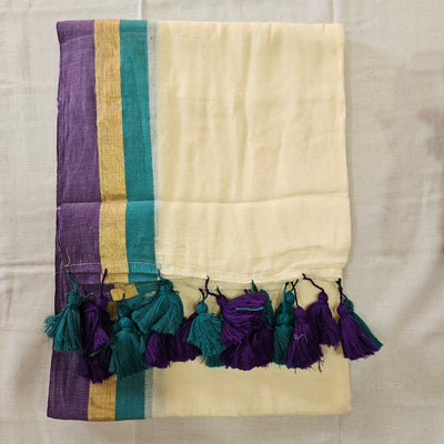 Rama Blue and Purple Border Mul Cotton 120 Count Saree