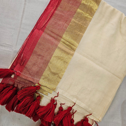 Red Golden Border Mul Cotton 120 Count Saree