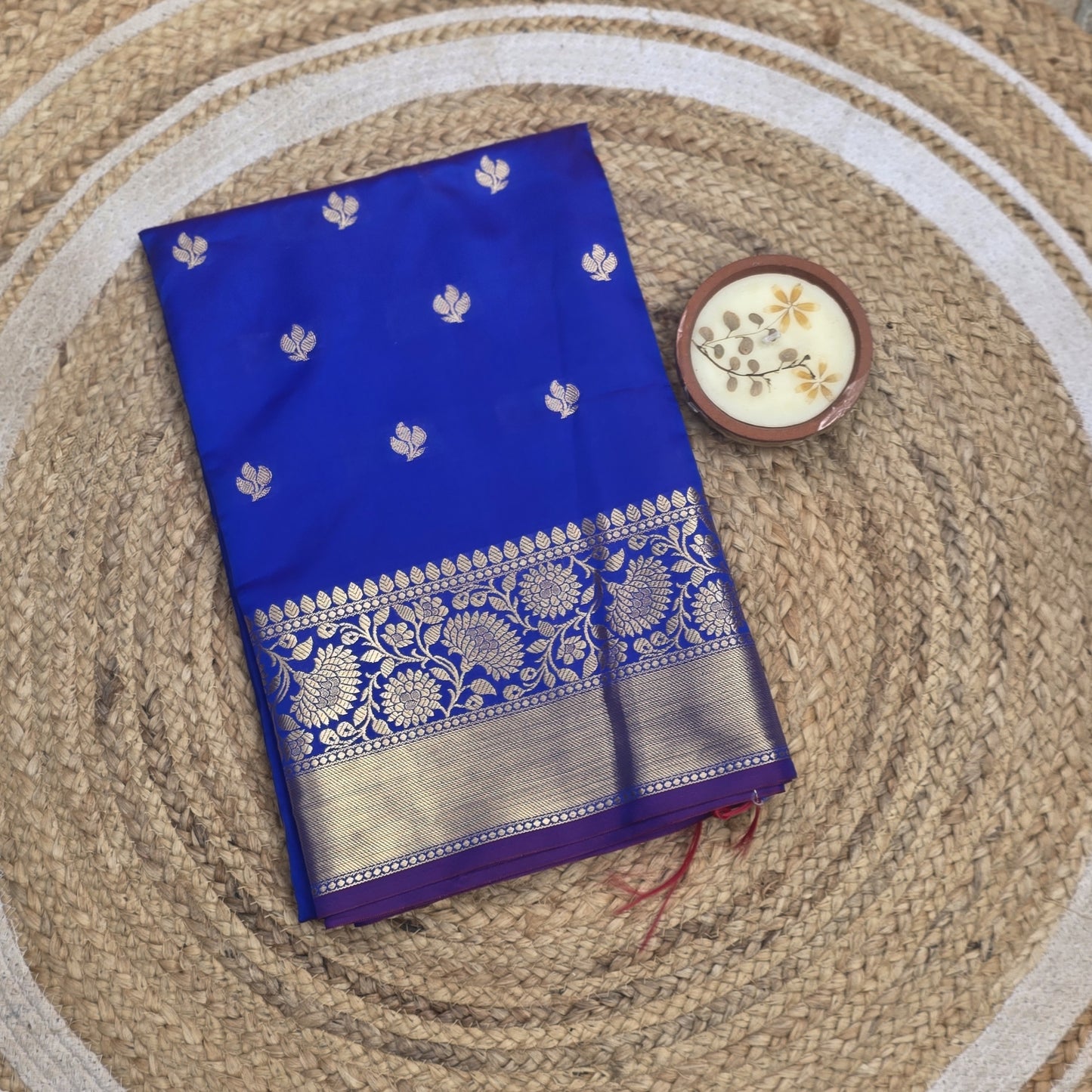 Blue Soft Silk With Golden Border