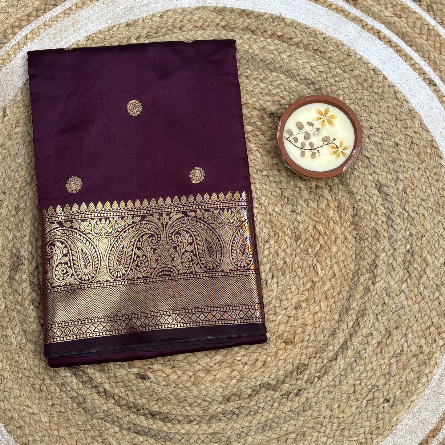 Brown Soft Silk With Golden Border