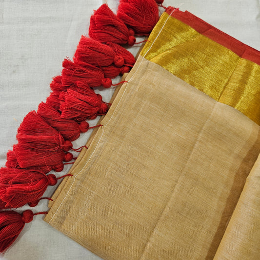 Sandalwood Red Mul Cotton 120 Count Saree