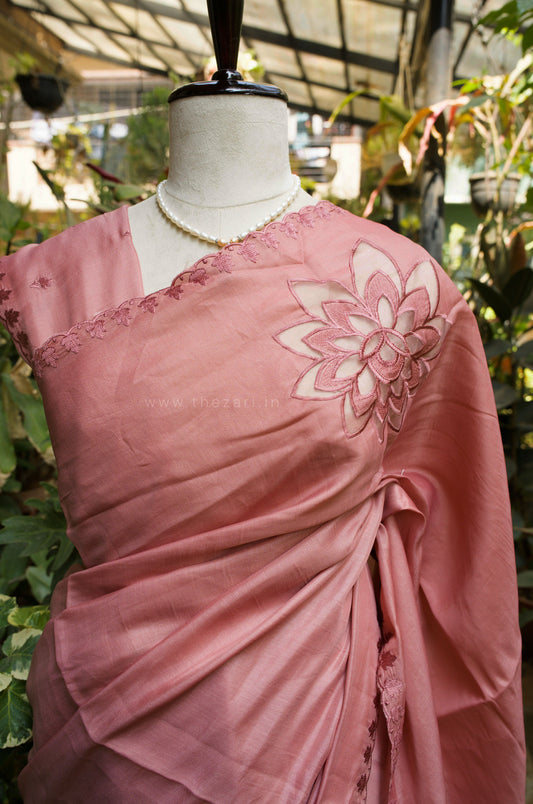 Baby Pink Tussar Saree with Aplique work