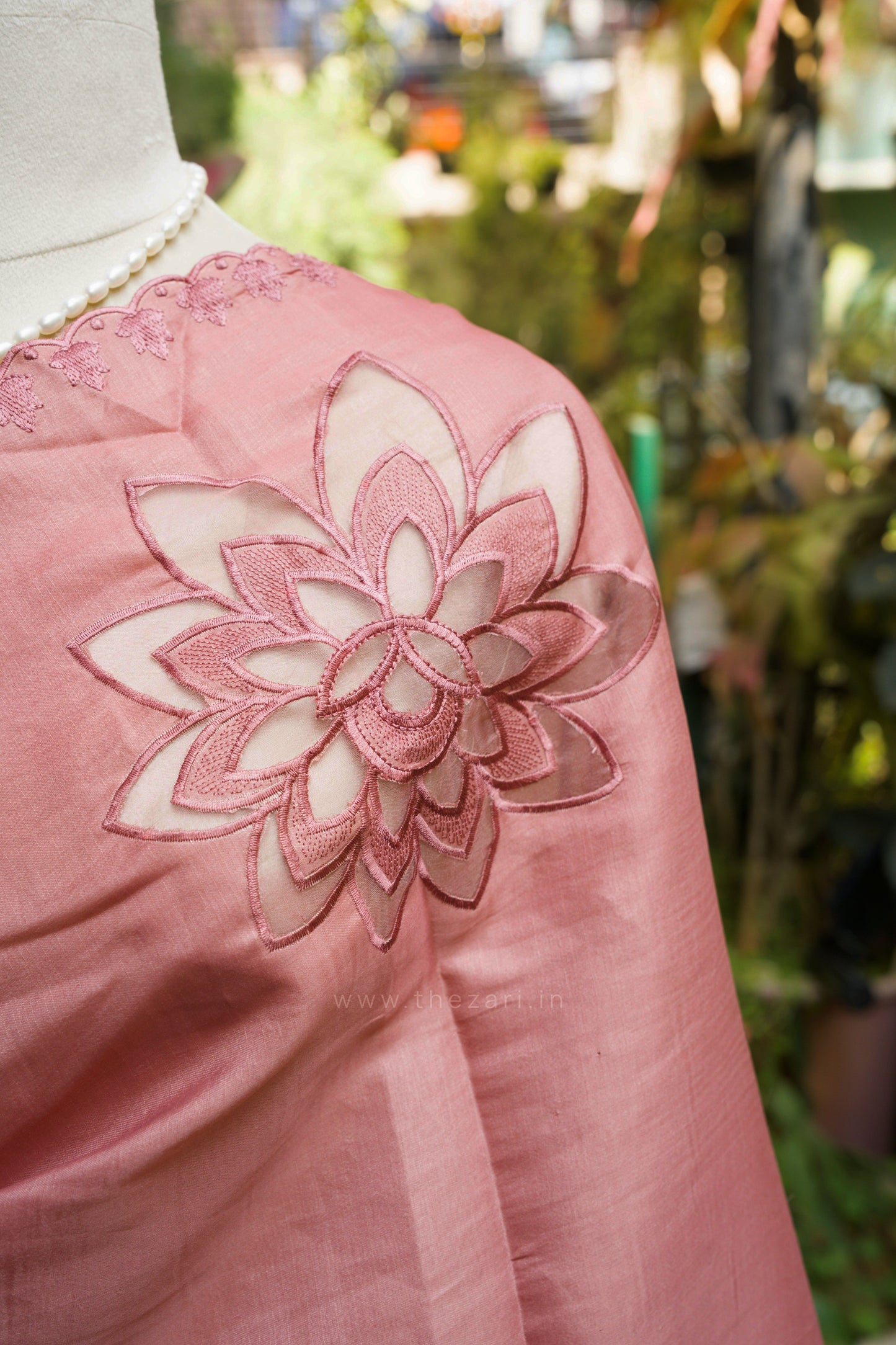 Baby Pink Tussar Saree with Aplique work