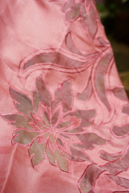 Baby Pink Tussar Saree with Aplique work