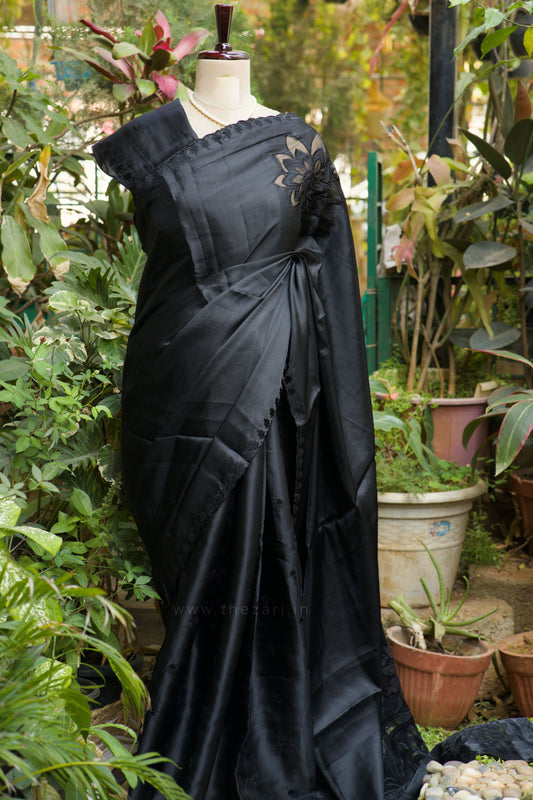 Black Tussar Saree with Aplique work