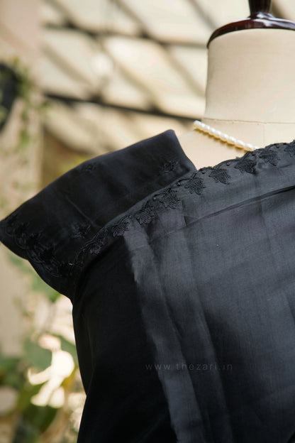 Black Tussar Saree with Aplique work