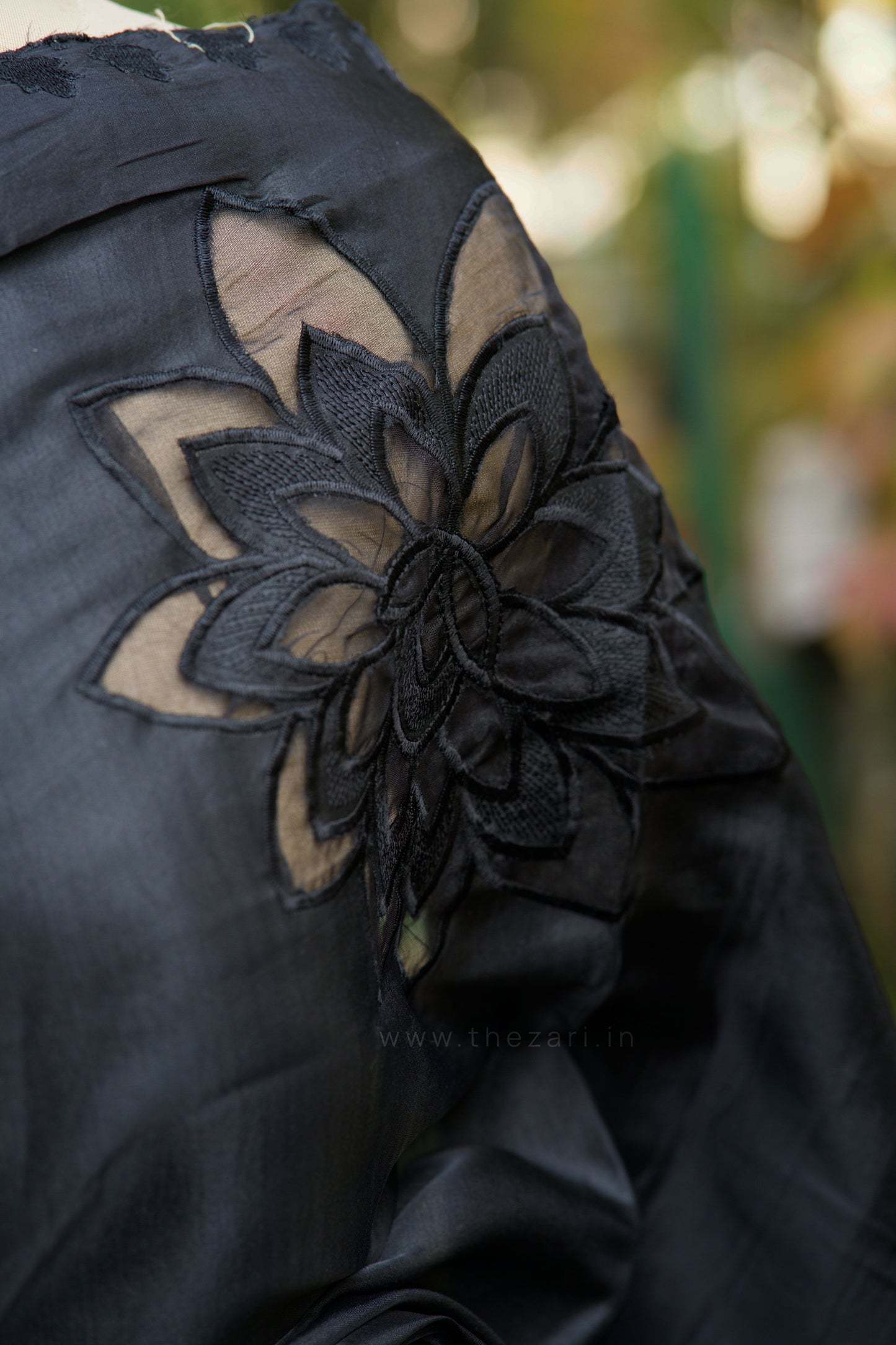 Black Tussar Saree with Aplique work