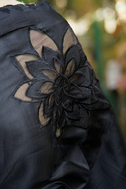 Black Tussar Saree with Aplique work