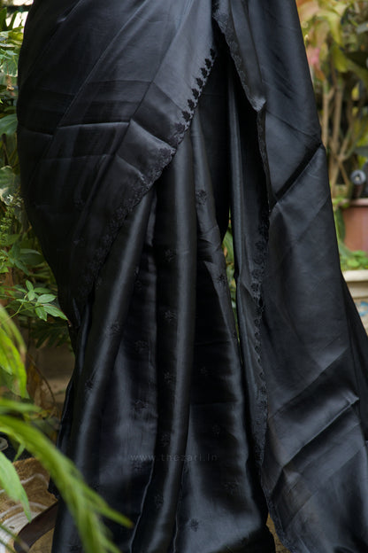 Black Tussar Saree with Aplique work