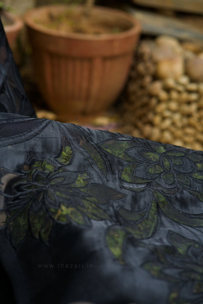 Black Tussar Saree with Aplique work
