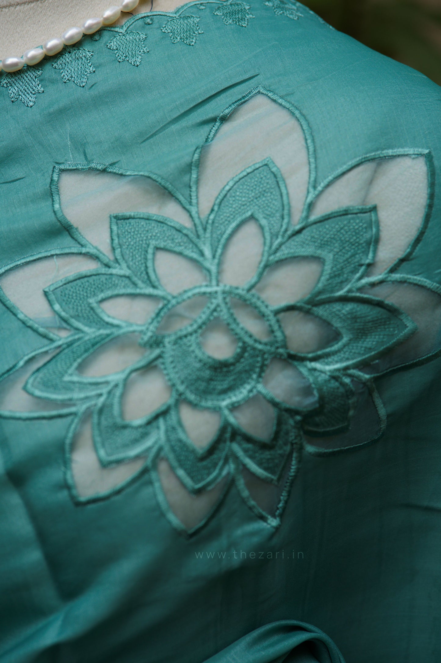 Blue Tussar Saree with Aplique work