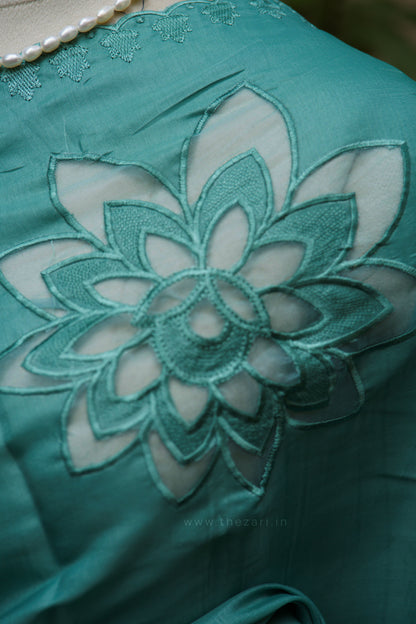 Blue Tussar Saree with Aplique work