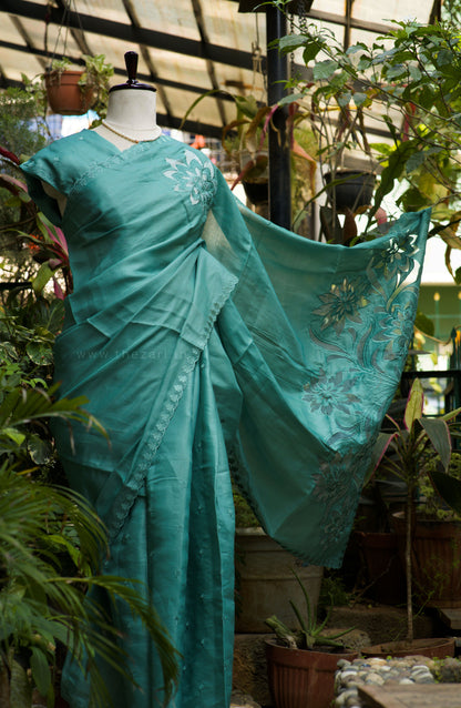 Blue Tussar Saree with Aplique work