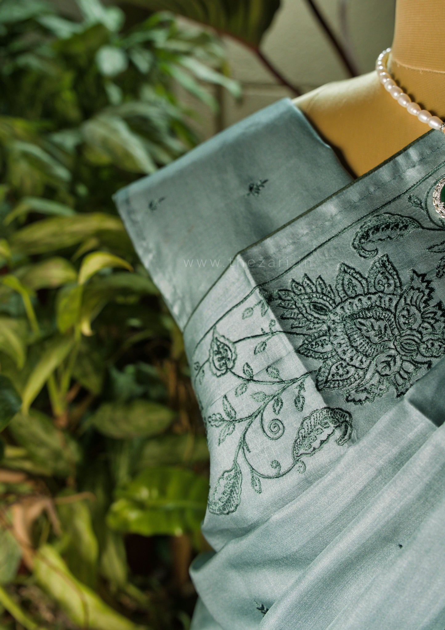 Blue Satin Tussar Saree with Kashmiri Pallu