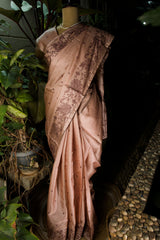 Brown Satin Tussar Saree with Kashmiri Pallu