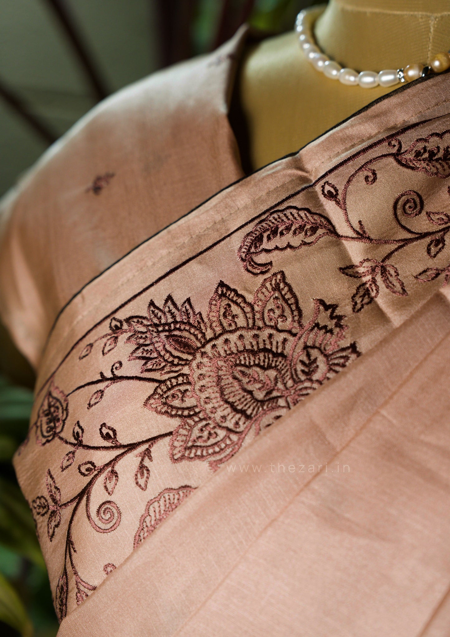 Brown Satin Tussar Saree with Kashmiri Pallu