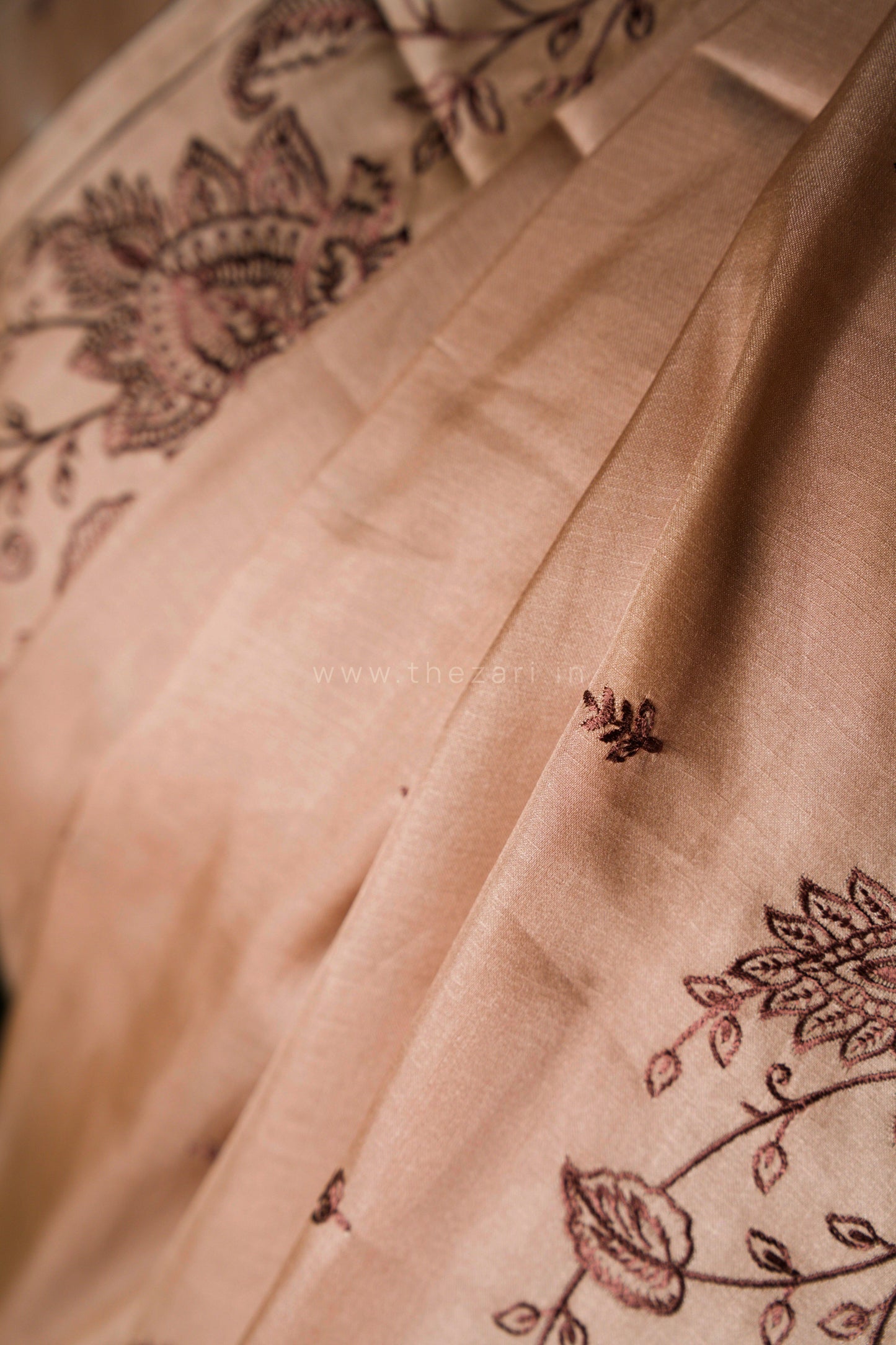 Brown Satin Tussar Saree with Kashmiri Pallu