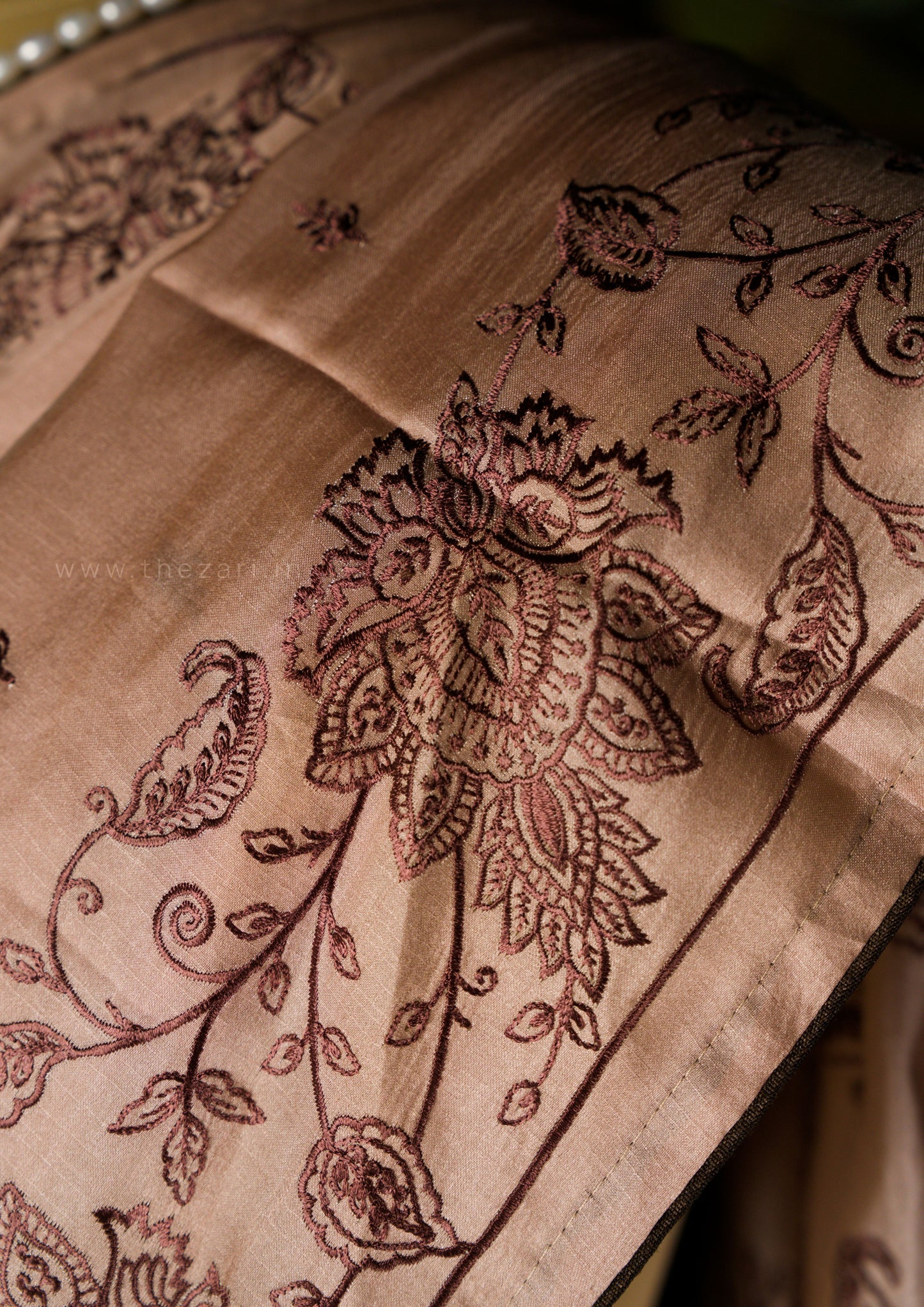 Brown Satin Tussar Saree with Kashmiri Pallu
