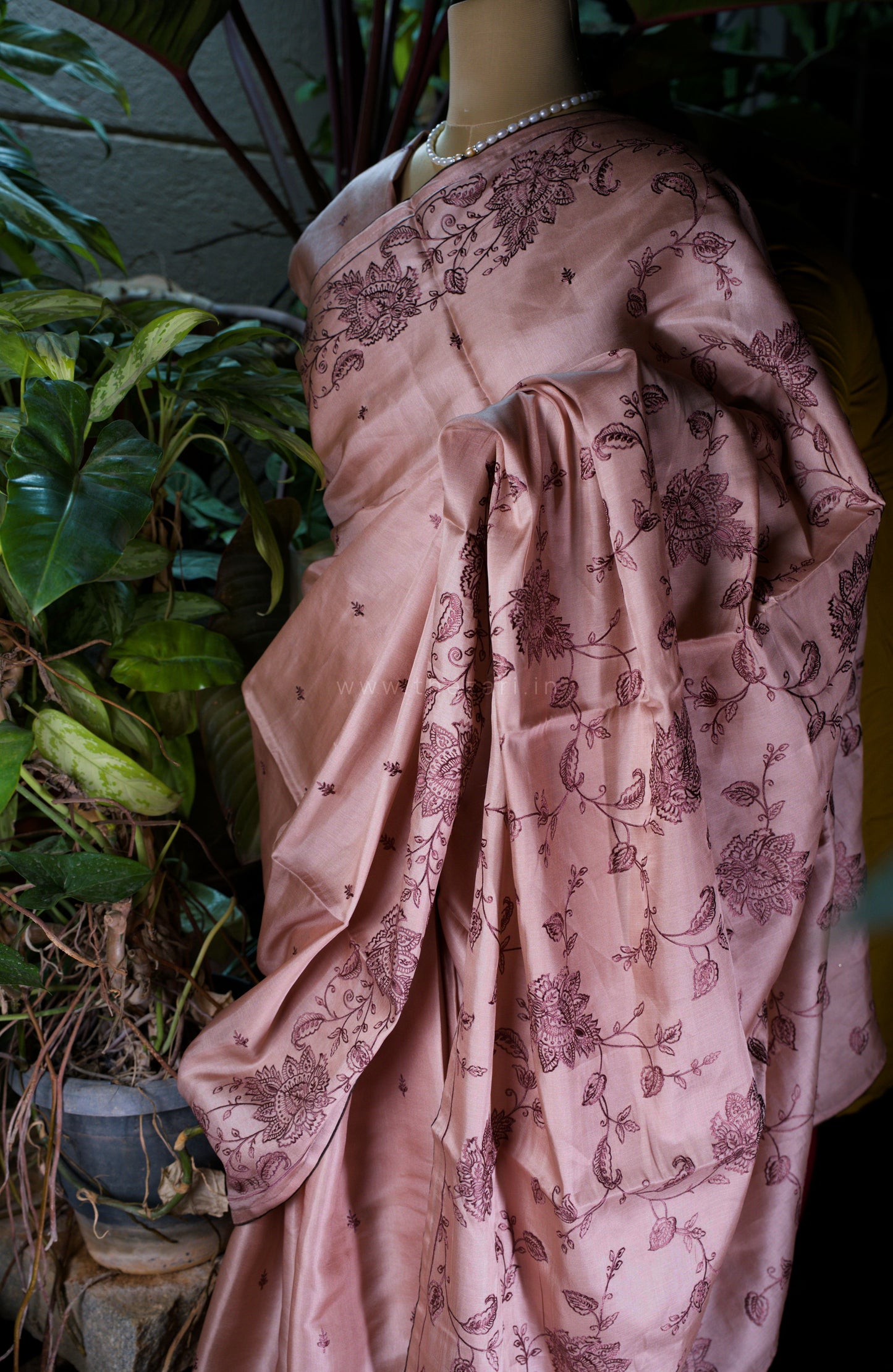 Brown Satin Tussar Saree with Kashmiri Pallu
