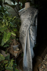Grey Satin Tussar Saree with Kashmiri Pallu