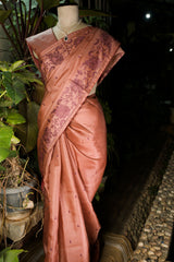 Pink Satin Tussar Saree with Kashmiri Pallu
