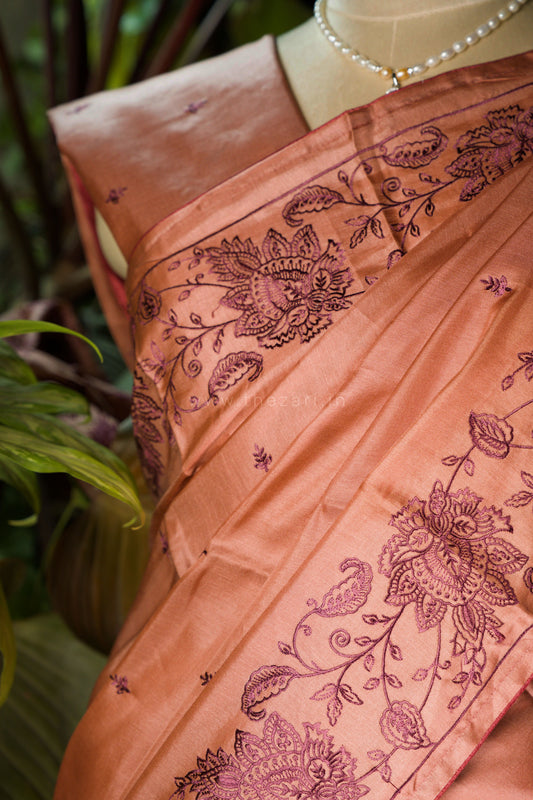 Pink Satin Tussar Saree with Kashmiri Pallu