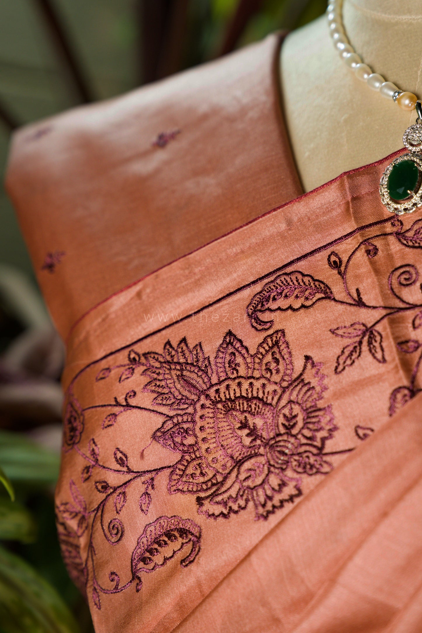 Pink Satin Tussar Saree with Kashmiri Pallu
