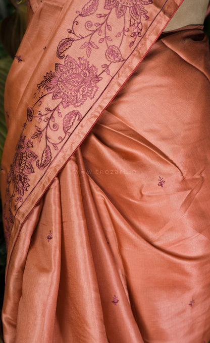 Pink Satin Tussar Saree with Kashmiri Pallu