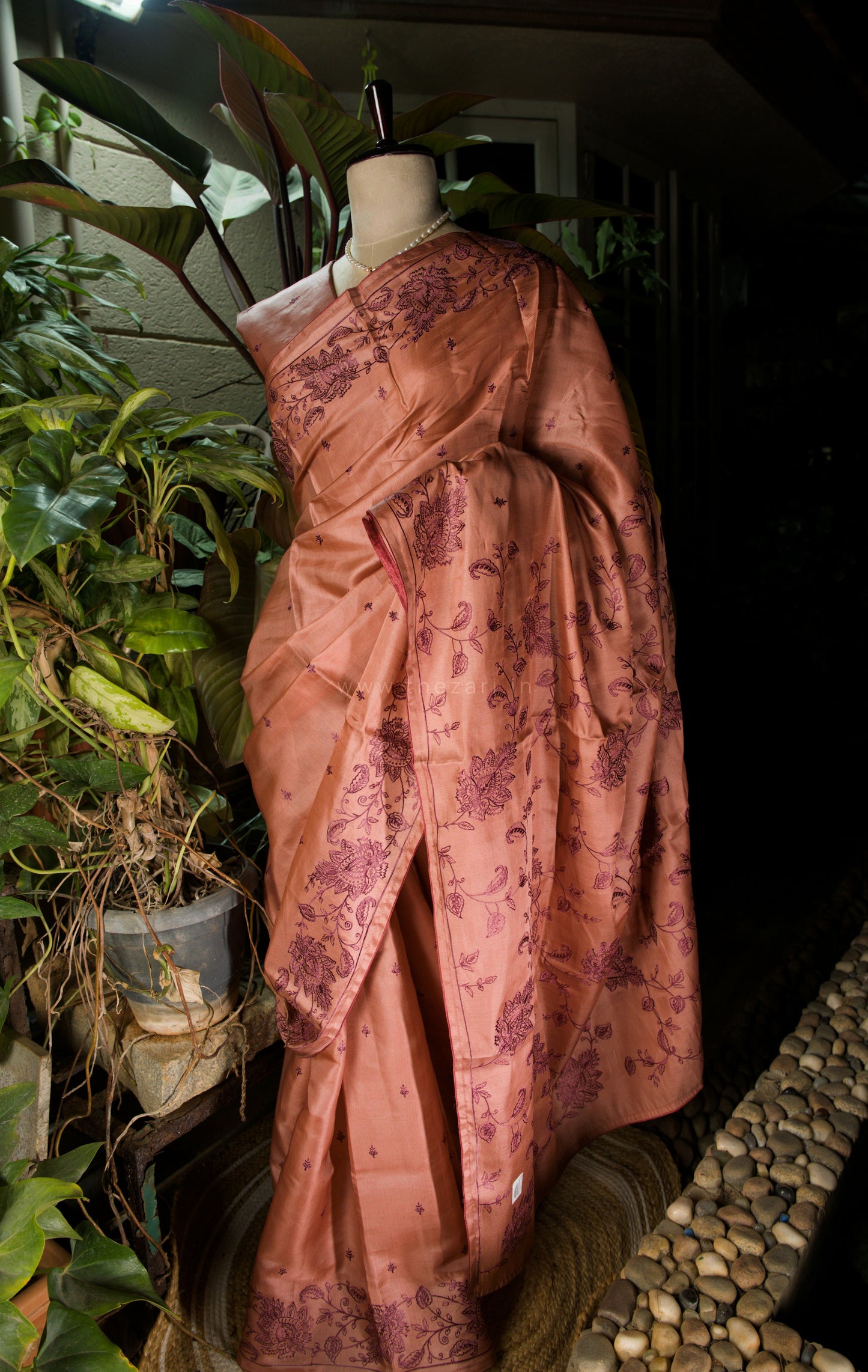 Pink Satin Tussar Saree with Kashmiri Pallu
