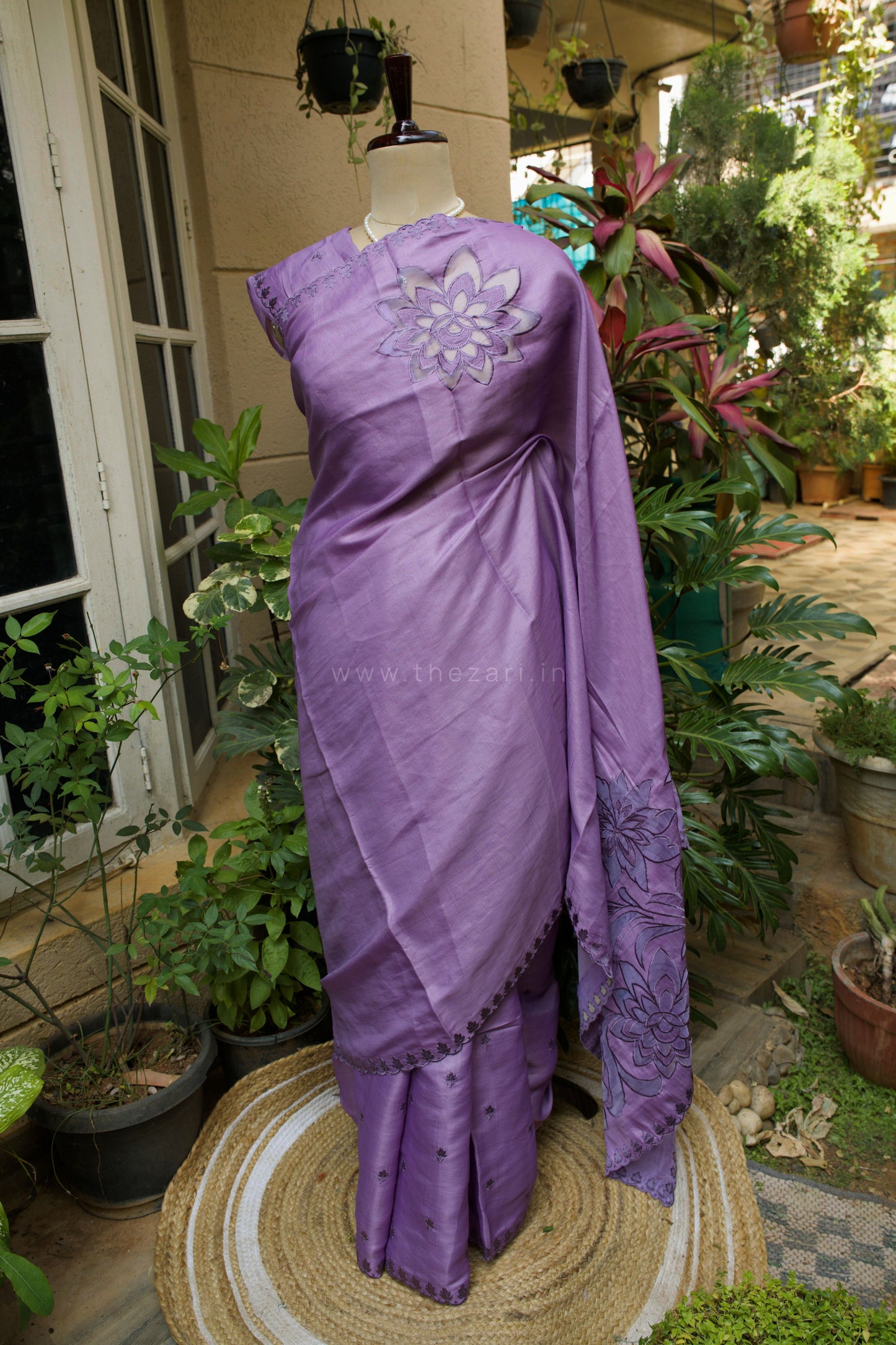 Lavender Tussar Saree with Aplique work