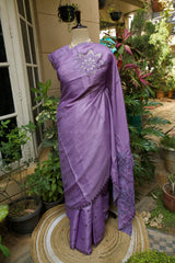 Lavender Tussar Saree with Aplique work